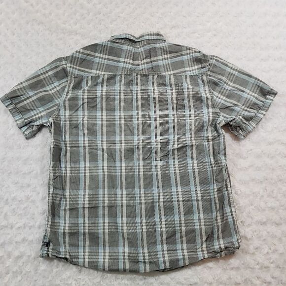 Ocean Current size XL blue and grey plaid snap button short sleeve shirt - Picture 4 of 7